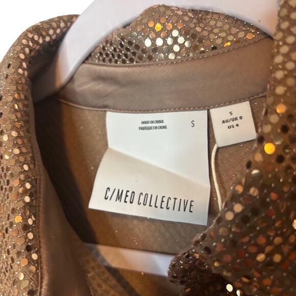 C/MEO Rose Gold Sequin Button Down Blouse Small NWT Holiday Party Top - Picture 6 of 7